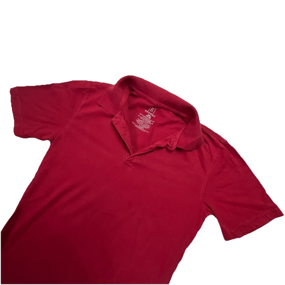 George‎ Men's Solid Polo Shirt Red S Short Sleeve 100% Cotton